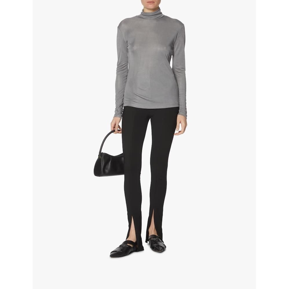 Max Mara Leisure FABIAN Shiny Jersey Turtleneck Top Grigio Medio Gray Sz Large